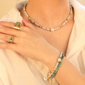Summer Beach Jewelry Waterproof Stainless Steel 18K PVD Gold Plated Flower Geometric Natural Stone <b>Pearl</b> <b>Bracelet</b> <b>for</b> <b>Women</b> - Product Image 2