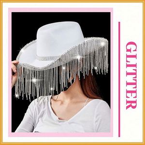 12cm Rhinestone Tassel Cowboy Hat-Personalized Jazz <b>Pink</b> Design for Rave Parties 4 Seasons Promotional Silk Screen Printed - Product Image 4