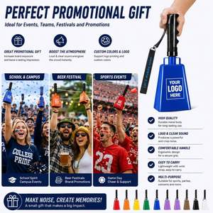 Custom Logo Metal Cowbell Noise Maker with Handle Wrist Strap for Sports Events Cheer Party Promotional <b>Gift</b> - Product Image 6