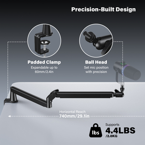 AS17S 조절 가능한 로우 프로파일 알루미늄 마이크 붐 암 데스크 마운트 클램프 마이크 암 스탠드 케이블 관리 게임 팟캐스트용 - Product Image 6