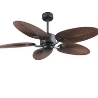 Ventilateur de plafond moderne en métal à LED avec moteur DC, design ovale américain, décorations haut de gamme - Électrique, motif feuille de lotus foncé, cinq pales