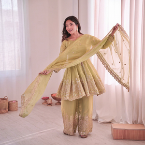 Vestido Sharara Bordado para Mujer, con Lentejuelas de Seda, Traje Tradicional Indio para Bodas y Fiestas - Product Image 1
