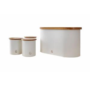 White Vintage Set 4 Metal Kitchen Storage Tin Canister Bread box/container/Bin/ for Home Kitchen Gifts With Bamboo Cutting Lid