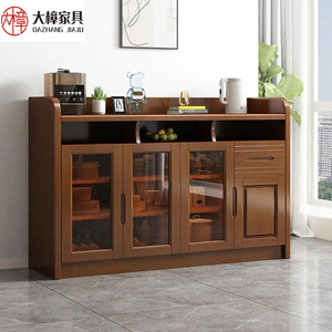 Dazhang Jiaju Solid Wood <b>Sideboard</b> 900mm High With Glass Doors Storage Cabinet For Kitchen And Living Room - Product Image 1