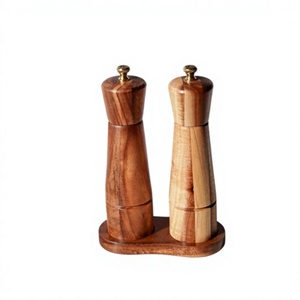 Molinos de Sal y Pimienta Ecológicos de Madera de Acacia, Manuales, con Perilla Giratoria, Recargables, con Soporte - Product Image 1