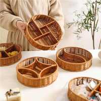 Panier de rangement compartimenté en rotin PP tressé, fait main, écologique, imperméable, de qualité alimentaire, pour snacks, fruits et pain, idéal pour les mariages