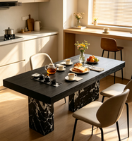 Table à thé moderne de luxe en bois massif 240 cm avec base en marbre noir, bureau de thé pour salon de villa