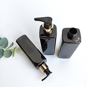 Plastic Bottles Plastic Black Bottle 9oz 250ml Clear Black Empty Square Shampoo Plastic Bottles With Gold Cap Pumps