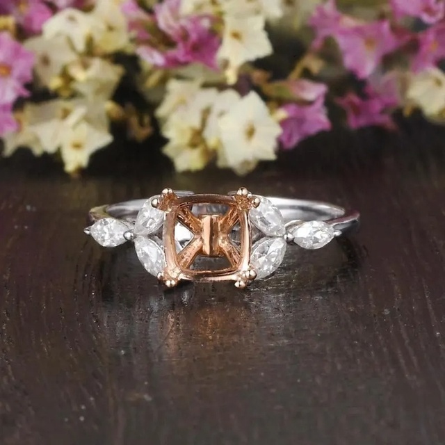 Custom Solid Gold Semi Mount Ring 14K 18K 10K Yellow White Gold Empty Setting for Diamond Engagement Ring Wholesale Cushion Cut