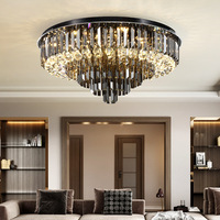 Lustre suspendu en cristal gris fumé rond moderne, luminaire suspendu en cristal pour salon, villa, hall d'hôtel, éclairage intérieur
