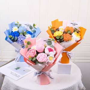 Bouquet de roses au crochet DAMAI, fleurs en fil faites à la main, arrangement floral artificiel pour la décoration de la maison, cadeau - Product Image 1