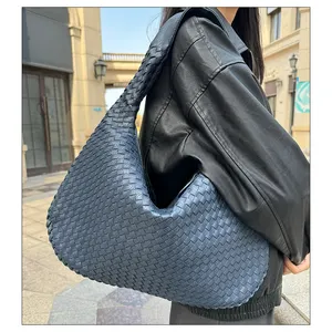 Ready Vegan Handbag PU Leather Woven Braided Leather Hand Bags Ladies Armpit Braided Ziplock Woven Shoulder Bag For Ladies 3136