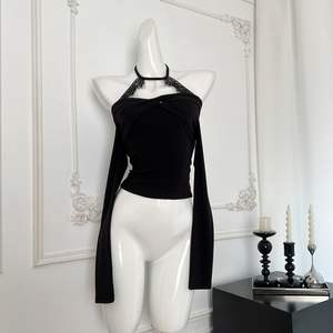 Women's Off Shoulder Front Halter <b>Top</b> - Lace Trim Long Sleeve Ribbed Crop <b>Top</b> Cami Womens Clothes Shirt Fashion - Product Image 3