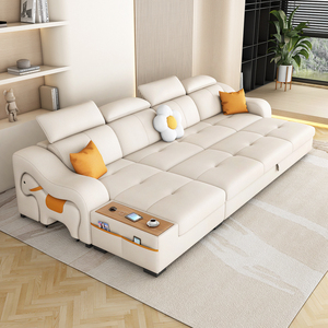 Cream Style Modern Minimalist Internet Celebrity Small Living Room New <strong>Sofa</strong> <strong>Bed</strong> cat Scratch <strong>Leather</strong> Retractable <strong>Storage</strong> - Product Image 3