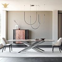 Table à manger avec 6 chaises, marbre naturel, acier inoxydable, mobilier de salle à manger pour restaurant