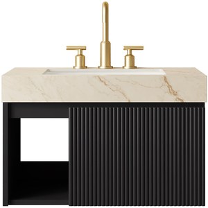 Mobile bagno <span class=keywords><strong>EIDEN</strong></span> da 30 pollici con lavabo, mobiletto sospeso, piano in pietra sinterizzata color crema con venature oro e lavabo in ceramica con 3 scomparti - Product Image 3