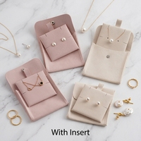 Pochette à bijoux en microfibre de daim pliable avec bouton pression, emballage de luxe personnalisé pour bagues avec carte insérée