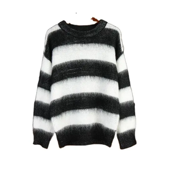 Suéter de lana de manga larga para mujer, Jersey suelto multicolor de mohair tejido