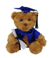 Ours en peluche personnalisé en coton PP rembourré de polyester avec chapeau et toge bleus pour la remise des diplômes