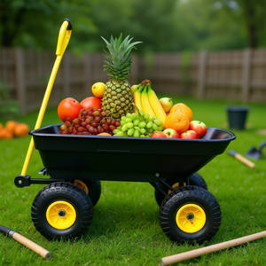 Chariot de jardin pliable noir avec pneus pneumatiques de 10 pouces, capacité de 55 L, cadre en acier, capacité de charge de 300 lb - Product Image 2