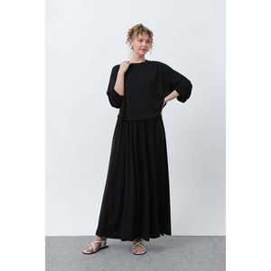 ชุดกระโปรงเอวยางยืดสำหรับผู้หญิง คอกลม ทรงหลวม ผ้าทอ ระบายอากาศได้ดี ชุดลำลองสำหรับใส่ทุกวัน สไตล์แฟชั่นเรียบง่าย - Product Image 6