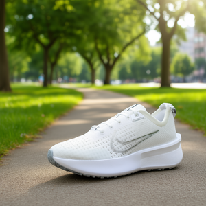 Nike Interact Run Zapatillas para correr para mujer, parte superior de malla blanca y plateada, entresuela de EVA, suela de goma, ropa deportiva de verano - Product Image 2