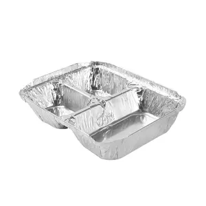 780Ml Allwin 3 Compartiment Wegwerp Aluminiumfolie Platen Folie Container Voor Voedsel Verpakking