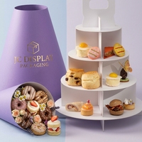 Support Horace en carton pour le thé de l'après-midi, boîte d'emballage portable multicouche pour dessert pâtisserie cupcake macaron avec poignée