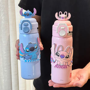 Bouteille d'eau isotherme double compartiment Nick & Judy 500 ml, portable, en acier inoxydable, avec paille, motif dessin animé, pour enfants et étudiants - Product Image 4