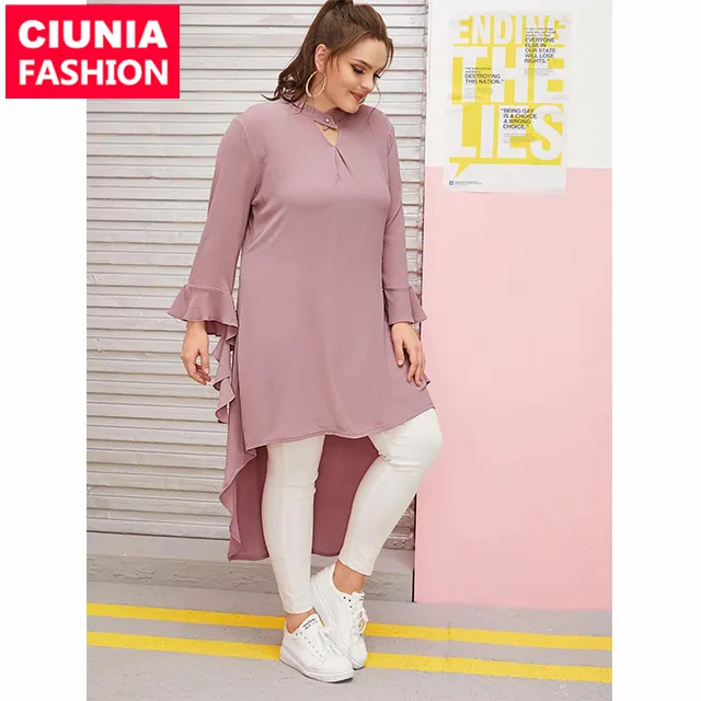 Camisa cor de rosa dusty feminina, blusa de chiffon manga comprida plus size para mulheres 6002