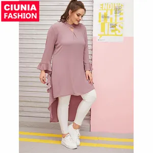6002# Beautiful Dusty Pink Dress Chiffon Long Sleeve Plus Size Women Clothing Shirts Tops And Blouses For Ladies