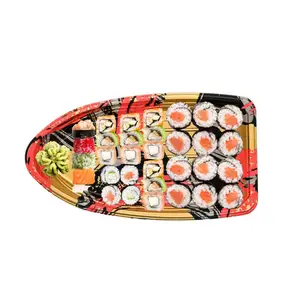 Low Cost Microwave-Friendly Plastic Food Fruit Packaging Disposable Sushi Boat Tray with Transparent Anti Fog Lid