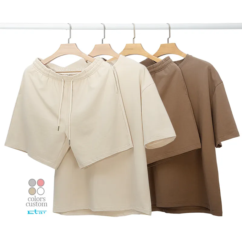 custom unisex brand tshirt and shorts set blank oversized two piece set men shorts and t shirts