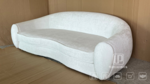 Sofá de 3 Plazas en Tela Bouclé Blanca Curvada, Diseño Moderno para Sala de Estar, Brazos Bajos, Diseño Moderno - Product Image 2
