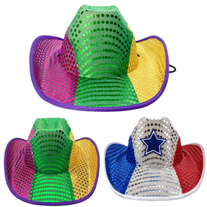 Chapeau <span class=keywords><strong>de</strong></span> cowboy Mardi Gras brillant à paillettes colorées pour les fans <span class=keywords><strong>de</strong></span> football, accessoire <span class=keywords><strong>de</strong></span> costume pour <span class=keywords><strong>le</strong></span> Mardi Gras, chapeau <span class=keywords><strong>de</strong></span> costume pour les matchs <span class=keywords><strong>de</strong></span> football - Product Image 1