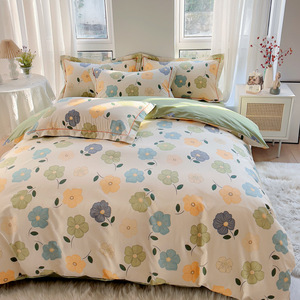 Bán Buôn 100% Cotton Hàn Quốc Bộ Đồ Giường Đặt Đơn Giản Vua Siêu Vua Bao Gồm Giường Phẳng Chăn Rửa Sạch In Trải Giường Bìa Bộ - Product Image 6