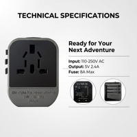 Adaptateur de voyage universel pour tous les pays, prise rétractable USB Type C, ignifuge, chargeur de téléphone portable 35W PD, Royaume-Uni, UE, États-Unis, Australie
