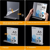 Support d'affichage haut de gamme en forme de T pour panneaux de table A4 A6 et porte-cartes, avec support de prix publicitaire A5 coulissant en acrylique