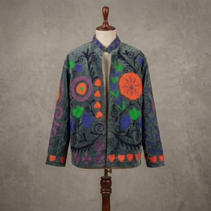 Elegant <b>Velvet</b> Embroidered Cotton Knitted Bomber <b>Jacket</b> <b>Women</b> Stand Collar Floral Handmade Ethnic Boho Autumn Quick Dry Full - Product Image 1