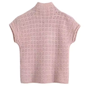 Maglione da <span class=keywords><strong>Donna</strong></span> a Collo Alto con Maniche Corte in <span class=keywords><strong>Maglia</strong></span> Jacquard a Rete, Nuova Moda Primaverile Casual - Product Image 3