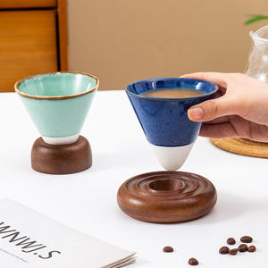 Tazas de Espresso Hechas a Medida, Cocidas en Horno, Juego de Tazas de Café de Cerámica sin Asa, Resistentes al Calor, para Uso Doméstico, Color Azul y Verde Sólido - Product Image 5