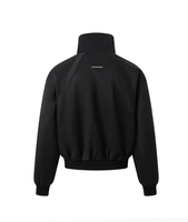 Veste Courte à Col Montant Zippée avec Poches Zippées, Poignets et Ourlet Côtelés, Style Streetwear, Noir Uni, Vente en Gros Personnalisée
