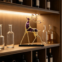 Sculpture de cerf en alliage de luxe moderne avec cristaux creux, ornement de table, décoration de salon, cadeau de pendaison de crémaillère