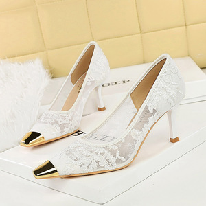 Zapatos Elegantes para Mujer, Nuevas Sandalias de Verano con Encaje Tejido y Punta Cuadrada Metálica, Zapatos de Tacón Único Cómodos y con Estilo - Product Image 2