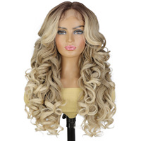 Perruque Lace Front Yaki Longue Bouclée pour Femmes Européennes et Américaines, Cheveux Synthétiques Véganes Entièrement Faits à la Main 13*6 SSY9134