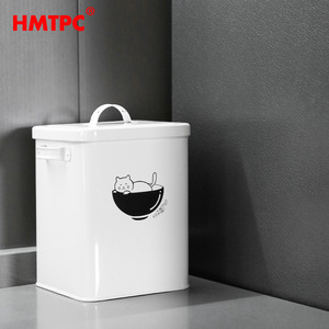 Hmtpc Metal Pet Food <b>Storage</b> <b>Bin</b> 6L Airtight Rectangle Ivory White With Clip On Lid For Dog Cat Food - Product Image 3