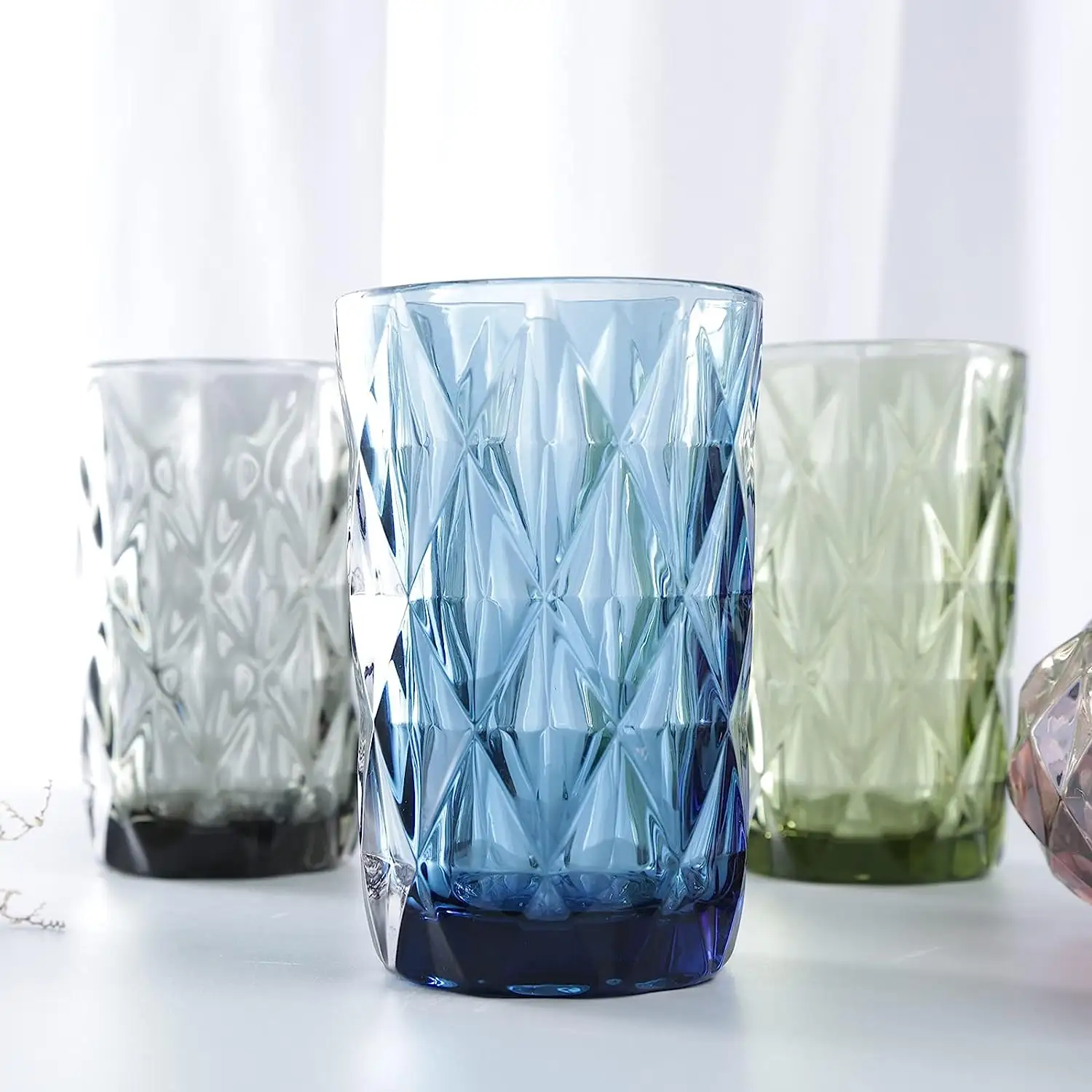 Royal blue Drinking Glass Modern Glassware Pattern Tumbler Cup for Water Cocktail Milk and Beverage