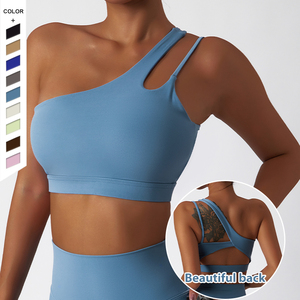 2024 nouvelles Oblique unique épaule beauté dos haute Stretch sensation nue soutien-gorge de sport pour les femmes course Fitness Yoga soutien-gorge - Product Image 2