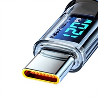 Kabel Data Pengisian Cepat dengan Layar Digital Transparan 100W USBA ke Type C, Cocok untuk Samsung, iPhone, Tablet, dan Perangkat Lainnya