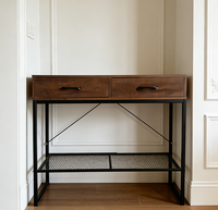 Table console moderne en fer et bois avec 2 tiroirs pour salon et table d'appoint pour hôtel pour salon Tiroir en bois